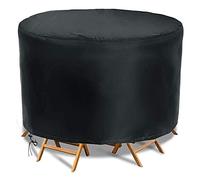 Heavy Du Round Patio Table Cover Waterproof 420D Ox Fabric UV Resistant Rip Proof Outdoor Fur Protect Black 200x200x136cm