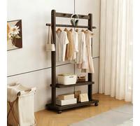 Heavy-Du Solid Wood Rolling Garment Rack with Top Shelf & Hoo, le Coat Stand on Wheels, Portable Open Wardrobe for Entryway, Bedroom & Laundry - Walnut h, 33.5in