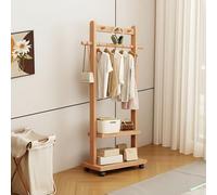 Heavy Du Solid Wood Rolling Garment Rack with Wheels, Portable Open Wardrobe & Top Shelf for Entryway, Bedroom & Laundry - le Coat Stand (Natural, 25.6in)