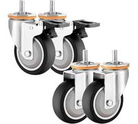 Heavy Du Swivel Caster Wheels Set of 4-75mm TPR Threaded Stem M10/M12 - Silent Shock Absorpt Smooth li with Brakes for Fur & Equint