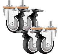 Heavy Du Swivel Caster Wheels Set of 4 - M10 M12 Threaded Stem Silent TPR Shock Absorpt 75mm - Smooth li with Brake for Easy Maneuverabili