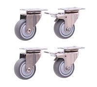 Heavy Duty 1.5''/2'' Castor Wheels with Brake 300kg Load Capacity Silent Rubber Stainless Steel 304 Bracket Swivel Plate 4 Pcs for Table Desk Trolley