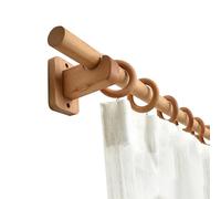 Heavy Duty 1 Inch Diameter Solid Wood Curtain Rod Wall Mounted Single Track with Bracket 180cm (70.8") Side Mounted Wooden Curtain Pole for Home Decor