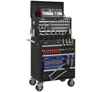 Heavy Duty 10 Drawer Topchest & Rollcab Bundle - 147 Piece Tool Kit - Black