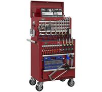 Heavy Duty 10 Drawer Topchest & Rollcab Bundle - 147 Piece Tool Kit - Red