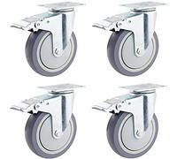 Heavy Duty 100mm Caster Wheels Set of 4 No Noise Durable Rubber Swivel Casters with Brake Ideal for Furniture Carts 390KG Load Capacity Smooth Mobility