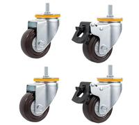 Heavy Duty 100mm Rubber Swivel Casters with Brake M14 M16 Threaded Stem Set of 4 (M14*30) Ideal for Furniture and Trolley Transport