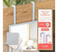 [Heavy Duty] 14.5" Over-The-Door Mirror Hanger Set (Extra Wide) with Any-Banging Adhesive and Inner Protective Padding (Already Applied) | Adjustable Door Mirror | Door Brackets Hanger Hooks Set
