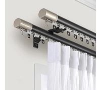 Heavy-Duty 14.8ft Adjustable Wall-Mounted Track System for Room Dividers - Black Double Main Rails for Sliding Privacy Solutions in Living Room & Office