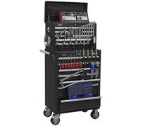 Heavy Duty 15 Drawer Topchest & Rollcab Bundle - 147 Piece Tool Kit - Black