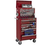 Heavy Duty 15 Drawer Topchest & Rollcab Bundle - 147 Piece Tool Kit - Red