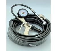 Heavy Duty 15 metre Tyre/Tire Inflator Hose with Pressure Gauge Gun with Dual Head Chuck - 12 Bar Commercial Air Line with Male C Suzie Coupling for HGVs and Trucks