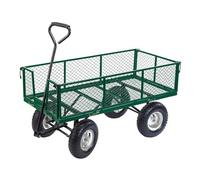 Heavy Duty 150KG Green Garden Trolley Mesh Cart With Folding Sides - Multi Use Hauling Utility Wagon for Gardening, Festivals, Camping With Pneumatic Tyres
