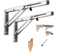Heavy Duty 16 Inch Folding Shelf Brackets 2 Pack - Stainless Steel Foldable Supports for Garage Worktops, UK Sheds & Van Conversions (85kg Capacity)