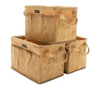 Heavy Duty 16oz Waxed Canvas Tool Bag, Rectangle Foldable Open Top Tool Bags with Handles,7 Pockets &13.8 x 7.8 x 7.8 Inches 3-Pack (Khaki)