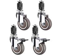 Heavy-Duty 180kg Swivel Casters with Brake - 4 Rubber Wheels for Furniture, Carts, Moving Boards - M12x60mm Threaded Stem, 25/30mm Sleeve (Gray, 25x25mm)
