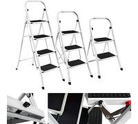 Heavy Duty 2/3/4 Step Ladder Folding Step Stool Portable with Non-Slip Rubber Feet Anti-Slip Househol Stepladders for Multi-purpose 330lbs Capacity (3 Step, White)