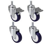 Heavy Duty 2.5" Castor Wheels with Brake - 4 Pack M12 Silent PU Swivel Casters for Furniture, Workbench, Industrial Trolleys - 500kg Load Capacity
