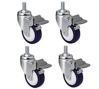 Heavy Duty 2.5" Castor Wheels with Brake, Silent PU Furniture Casters, M12 Swivel Design, 500kg Capacity for Industrial Trolleys & Workbenches, Set of 4