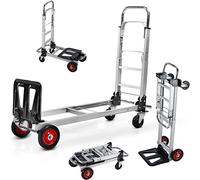 Heavy Duty 2-in-1 Aluminum Trolley, Convertible Portable Flat Cart with 4 Wheels for Camping, Moving, Firewood and Flower Transport