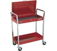 Heavy Duty 2 Level Lockable Workshop Trolley - 80Kg Capacity - Red