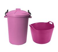 Heavy-Duty 2-Piece Storage Set - 50L Clip-Lock Lid Bin & 75L Flexible Carry Tub with Handles - For Outdoor Storage, DIY Projects & Recycling (PINK)