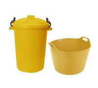 Heavy-Duty 2-Piece Storage Set - 50L Clip-Lock Lid Bin & 75L Flexible Carry Tub with Handles - For Outdoor Storage, DIY Projects & Recycling (YELLOW)