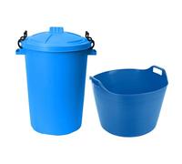 Heavy-Duty 2-Piece Storage Set - 50L Clip-Lock Lid Bin & 75L Flexible Carry Tub with Handles - For Outdoor Storage, DIY Projects & Recycling (SKY BLUE)