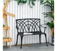 Heavy Duty 2 Seater Black Cast Aluminium Garden Bench Loveseat Outdoor Seat