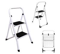 Heavy Duty 2 Step Ladder Folding Steel Step Stool with Anti-Slip Mat, 300lbs Capacity, Portable Non-slip Safety DIY Ladder, Easy Storage, for Home/Kitchen/Garage