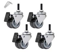 Heavy Duty 2" Swivel CastersRubber Double Wheel Trolley Wheels with 20mm Threaded Stem 150kg Load Capacity 4Pack with Brake for Industrial Use