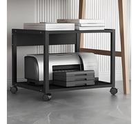 Heavy-Duty 2-Tier Rolling Printer Stand with Lockable Wheels, Mobile Printer Cart for Small Spaces, Industrial Under Desk Shelf, Light Walnut Finish, 9.8" Height