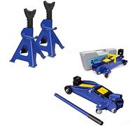 Heavy Duty 2 Tonne Hydraulic Trolley Floor Jack 135-320 mm Quick Lift with Case + 2Pcs 3 Ton Axle Stands Combo Kit