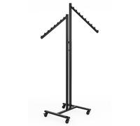 Heavy Duty 2-Way Clothing Rail - Adjustable Black Retail Display Stand with Lockable Castors | Professional Garment Rail with 2 Straight Arms for Shops & Boutiques (Waterfall Arm)