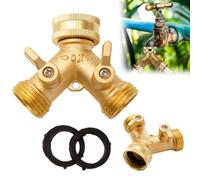 Heavy Duty 2-Way Y-Shape Brass Garden Hose Splitter, 3/4 Inch Anti-Leak Dual Hose Connector with Individual On/Off Valves, Y Valve Tap Connector for Garden, Outdoor, Lawn, Courtyard & Kitchen Use