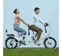 Heavy Duty 20 Inch 7 Speeds Folding City Tandem Bike For Adults - 3-Seater Folding Tandem Beach Cruise Bike With Child Seat,2 Adjustable Seats For Parent-Child Couples,B-20in