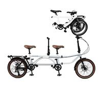 Heavy Duty 20 Inch 7 Speeds Folding City Tandem Bike For Adults - 3-Seater Folding Tandem Beach Cruise Bike With Child Seat,2 Adjustable Seats For Parent-Child Couples,White-20in