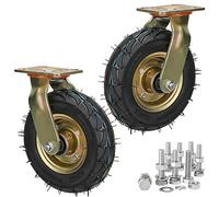 Heavy Duty 200mm 250mm Swivel Casters with Brake - 2 Pieces, Double Bearing Rubber Pneumatic Wheels for Tool Carts, Trolleys, and Heavy Loads (Color: Swivel)