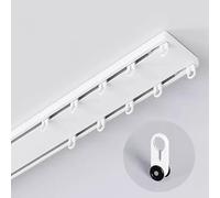 Heavy-Duty 20ft Double Rail Ceiling Curtain Track System - Adjustable Metal Drapery Rod with Clips Top-Mounted Fits 4-32 Ft Perfect for Home & Office Décor (White)