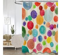 Heavy Duty 230GSM Textured Linen Polka Dot Shower Curtain Kids Watercolor Rainbow Colorful 72"x72" Children Girls Bath Curtain for Bathroom Bathtub Decor Cotton Linen with 12 Shower Hooks