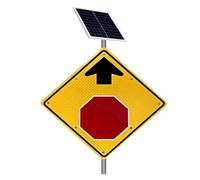 Heavy-Duty 24" Solar Stop Ahead Sign - Reflective & Blinking