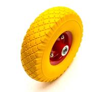 Heavy Duty 3.00-4 10 Inch Wheel Solid PU Tyre Offset Hub 20mm Bore Bearings Yellow/Red 150kg Capacity Sack Truck Hand Cart Trolley