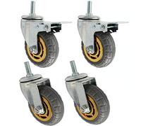 Heavy Duty 3 4 5 Swivel Casters M12 Thread Rubber Wheels 300kg Load Capacity Shock Absorbing Quiet Industrial Stem with Brake Perfect for Factory:Hotel Use