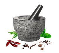 Heavy Duty 3.5kg Natural Unpolished Granite Mortar and Pestle Set - 15 cm, Large Bowl with Stone Grinder - Spice, Herb and Avocado Masher for Guacamole, Salsa and Pesto - Holds 2 Cups
