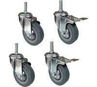 Heavy Duty 3 Castor Wheels 75mm Polyurethane Stem Casters with Brake Swivel Trolley Wheels for Furniture 30mm Threaded Stem Pack of 4