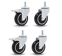 Heavy Duty 3" Castor Wheels with Brake400kg Capacity Silent PU Swivel Casters for Furniture Industrial Trolleys and HospitalsSet of 4 M12 Threaded Casters