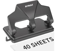 Heavy Duty 3 Hole Punch, 40-Sheet Heavy Duty Paper Punch, 50% Reduced Effort 3-Hole Punch, AFMAT Metal Hole Puncher 3 Ring, Three-Hole Paper Puncher w/Large Chip Tray for Classroom, Office, Silver
