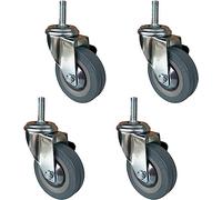 Heavy Duty 3 Inch Castor Wheels Swivel Polyurethane Stem Casters for Furniture:Trolleys 4 Pack with Brake 30mm Threaded Stem:Smooth Rolling
