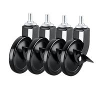 Heavy Duty 3-Inch M8X15 Threaded Stem Swivel Caster Wheels, Set of 4, Smooth Quiet Industrial Furniture Casters with Brakes, Perfect for Carts - Black