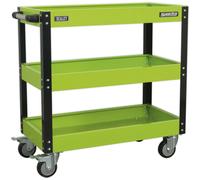 Heavy Duty 3 Level Workshop Trolley - 160kg Capacity - Locking Castors - Green